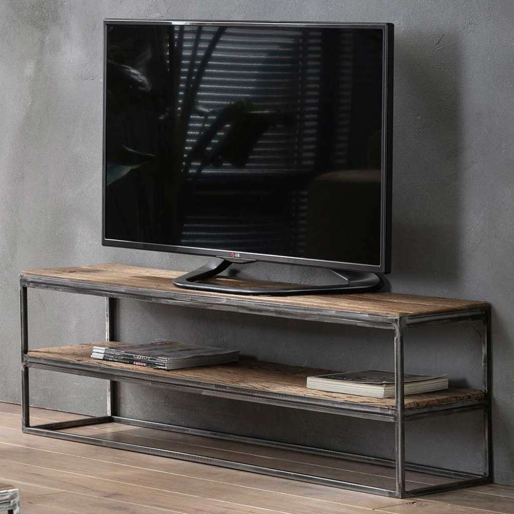 Fernsehertisch aus Hartholz und Metall 130 cm breit