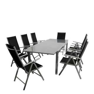 Gartensitzgruppe in Schwarz und Grau klappbaren Stühlen (9-teilig)