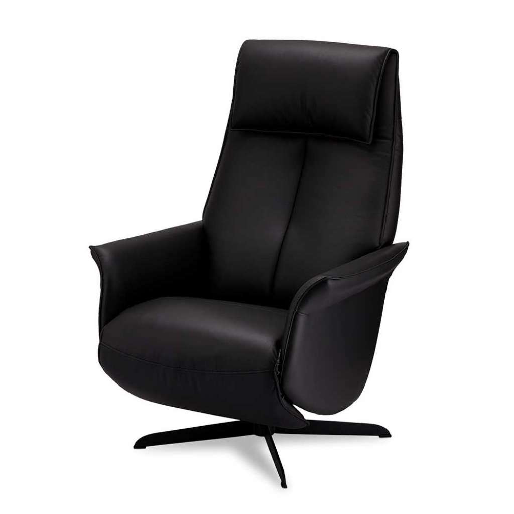 TV Sessel in Schwarz Leder Relaxfunktion