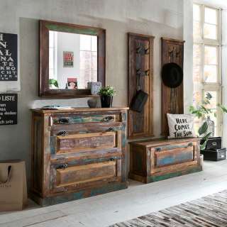 Shabby Chic Garderobe aus Recyclingholz Braun und Bunt (5-teilig)