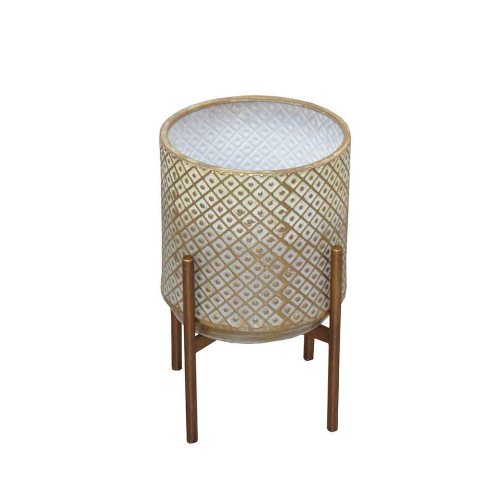 Pflanzentisch in Goldfarben und Creme Weiß modern