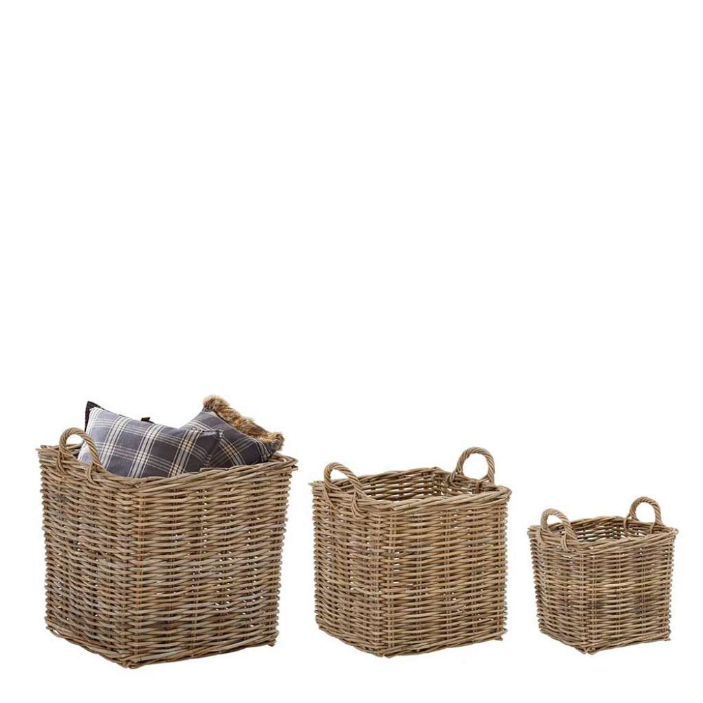 Wäschekörbe aus Rattan Graubraun (3-teilig)