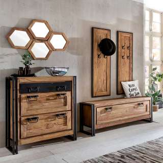 Loft Design Garderobe aus Akazie Massivholz Metall (8-teilig)