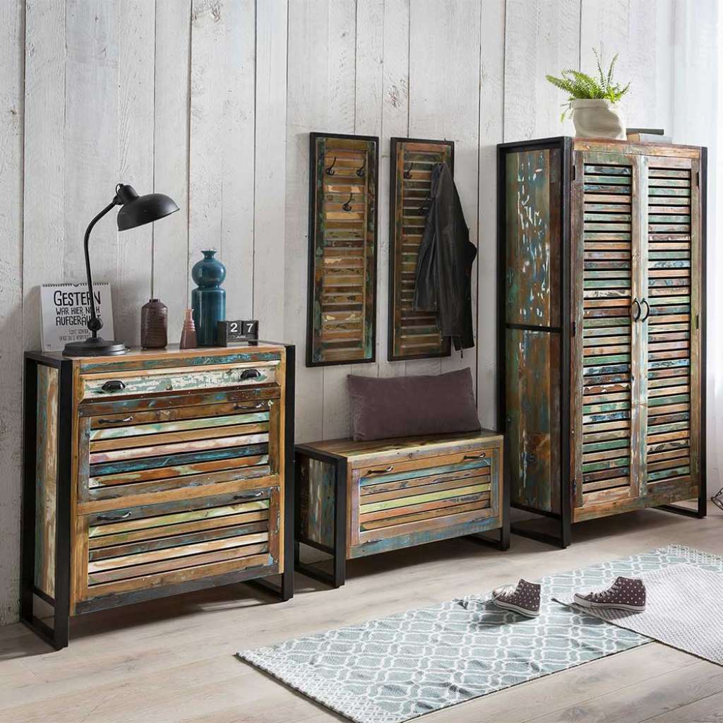 Komplett Garderobe in Bunt und Schwarz Shabby Chic Design (5-teilig)