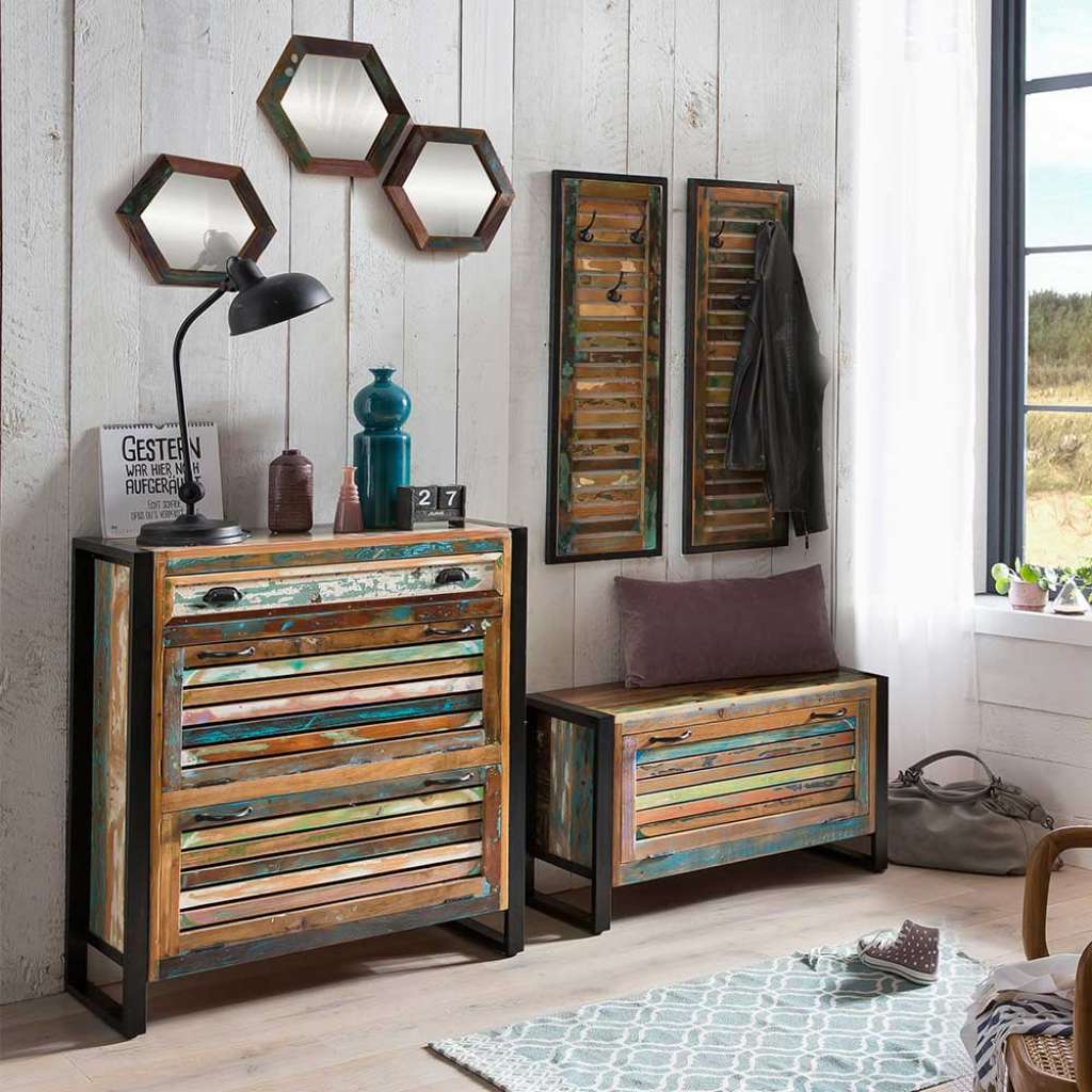 Garderobeset in Bunt und Schwarz Shabby Chic Design (4-teilig)