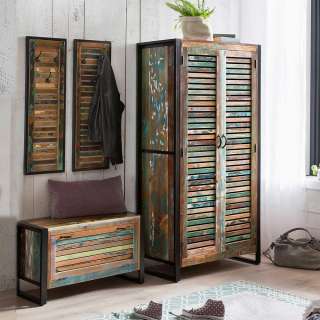 Shabby Chic Garderoben Set in Bunt und Schwarz Recyclingholz und Metall (4-teilig)