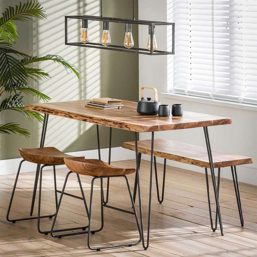 Essgruppe aus Akazie Massivholz und Stahl Loft Design (4-teilig)