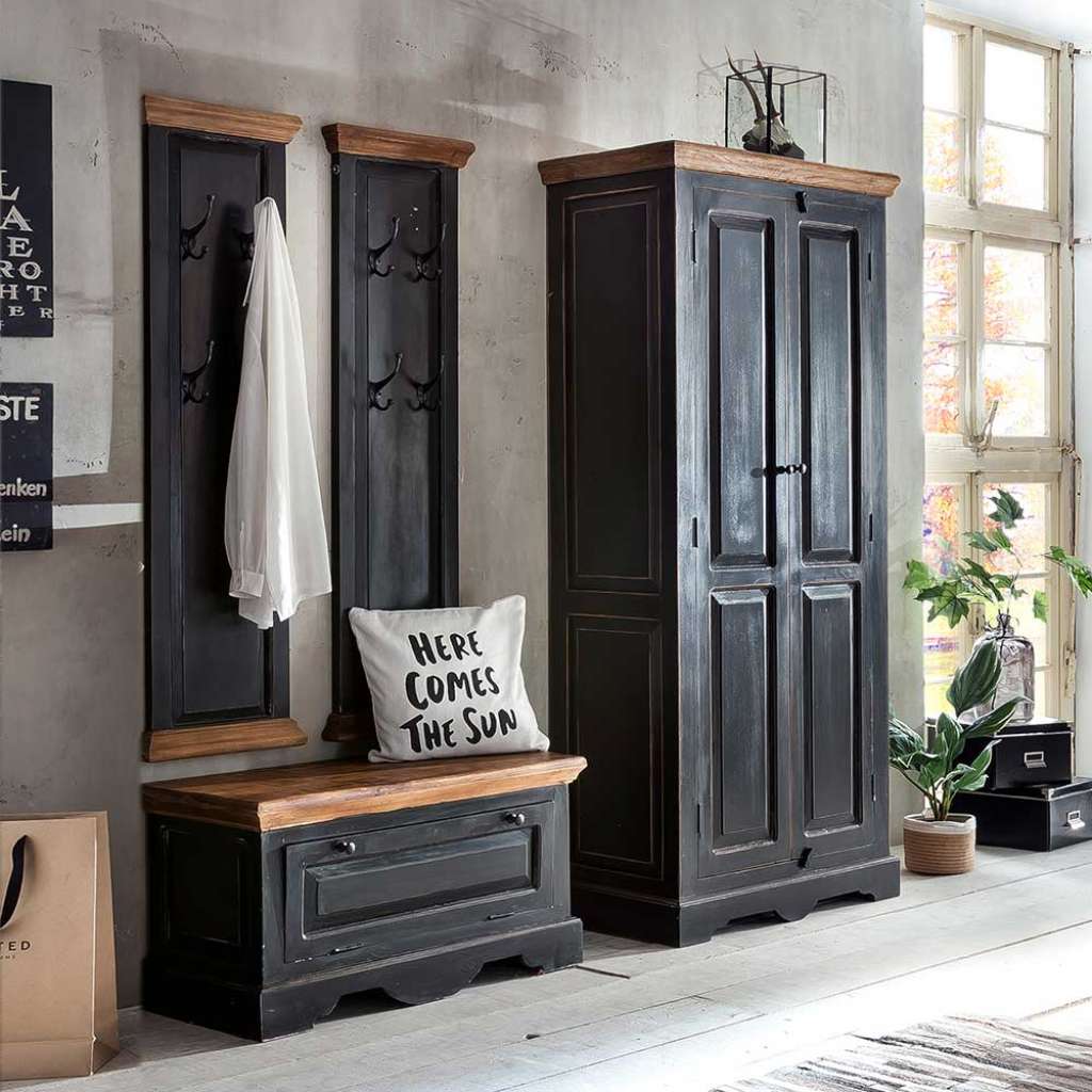 Dielenmöbelset in Schwarz und Honigfarben Kolonialstil (4-teilig)