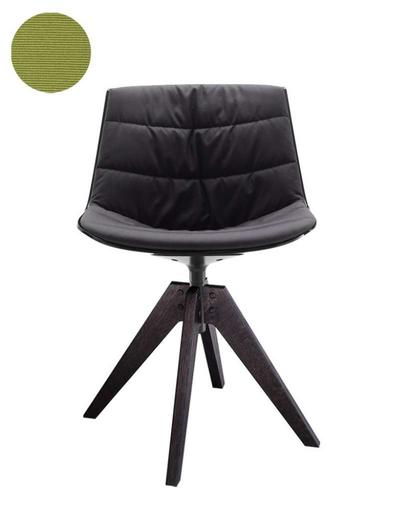 MDF Italia - Flow VN Drehstuhl gepolstert - Manila 932 grasgrün - Schale weiß - Gestell Brauneiche - indoor