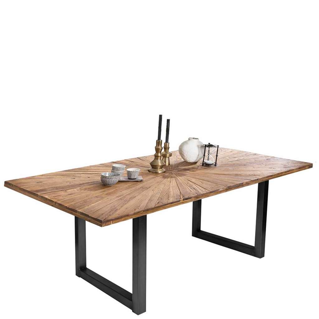 Esstisch aus Teak Recyclingholz und Stahl Industriedesign