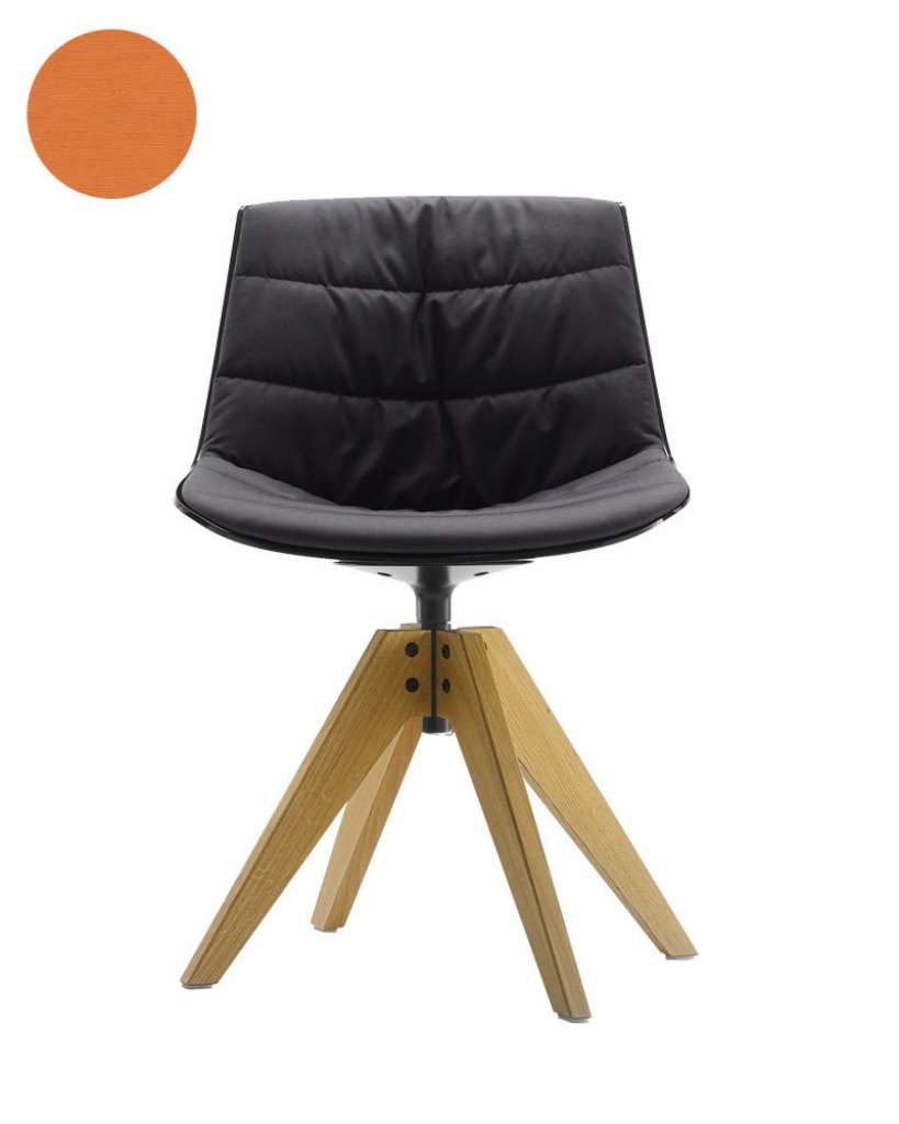 MDF Italia - Flow VN Drehstuhl gepolstert - Manila 564 orange - Schale schwarz - Gestell Eiche natur - indoor