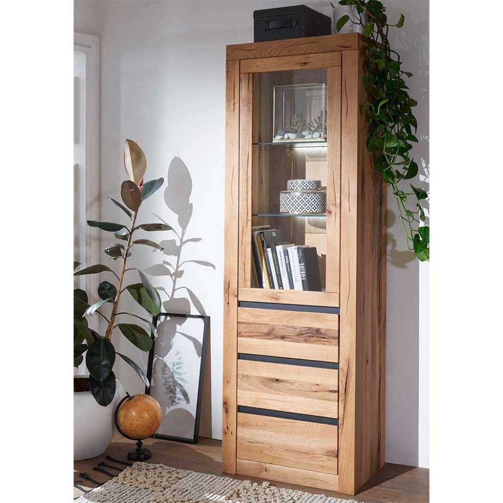 Vitrinenschrank aus Wildeiche Massivholz Zerreiche Massivholz