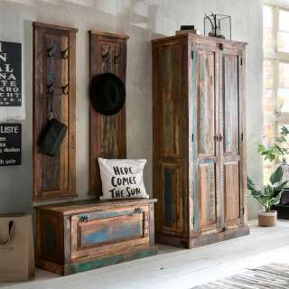 Shabby Chic Garderobe aus Recyclingholz Braun und Bunt (4-teilig)