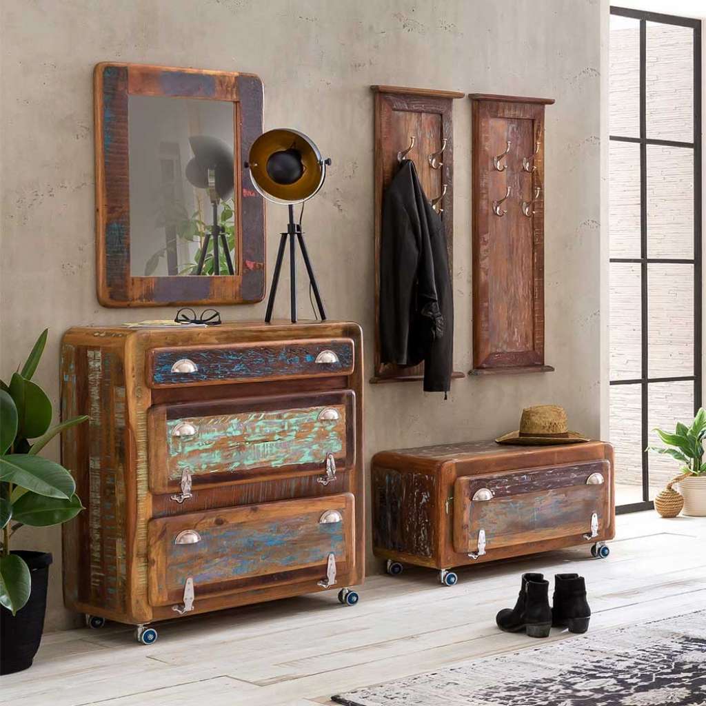 Flur Garderobenset im Shabby Chic Stil Bunt (5-teilig)
