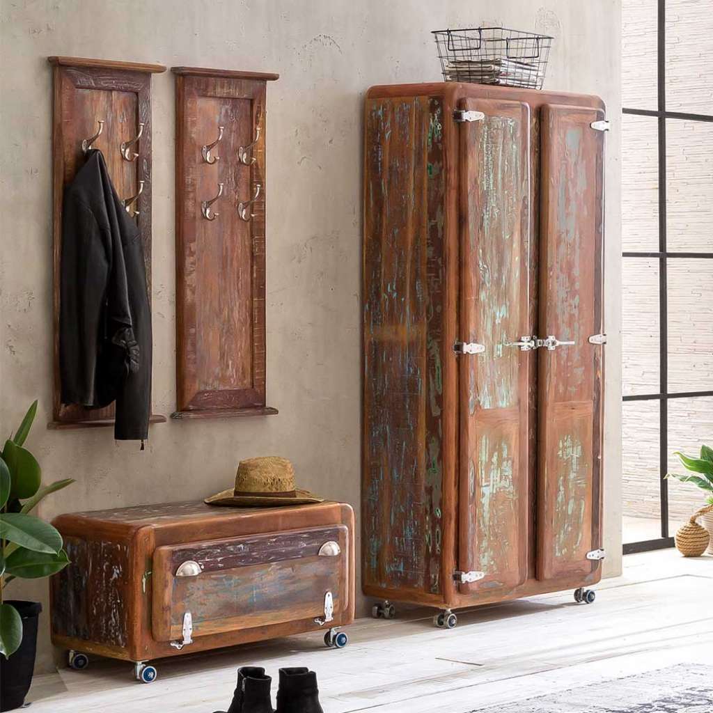 Flurgarderobe aus Recyclingholz Shabby Chic Design (4-teilig)