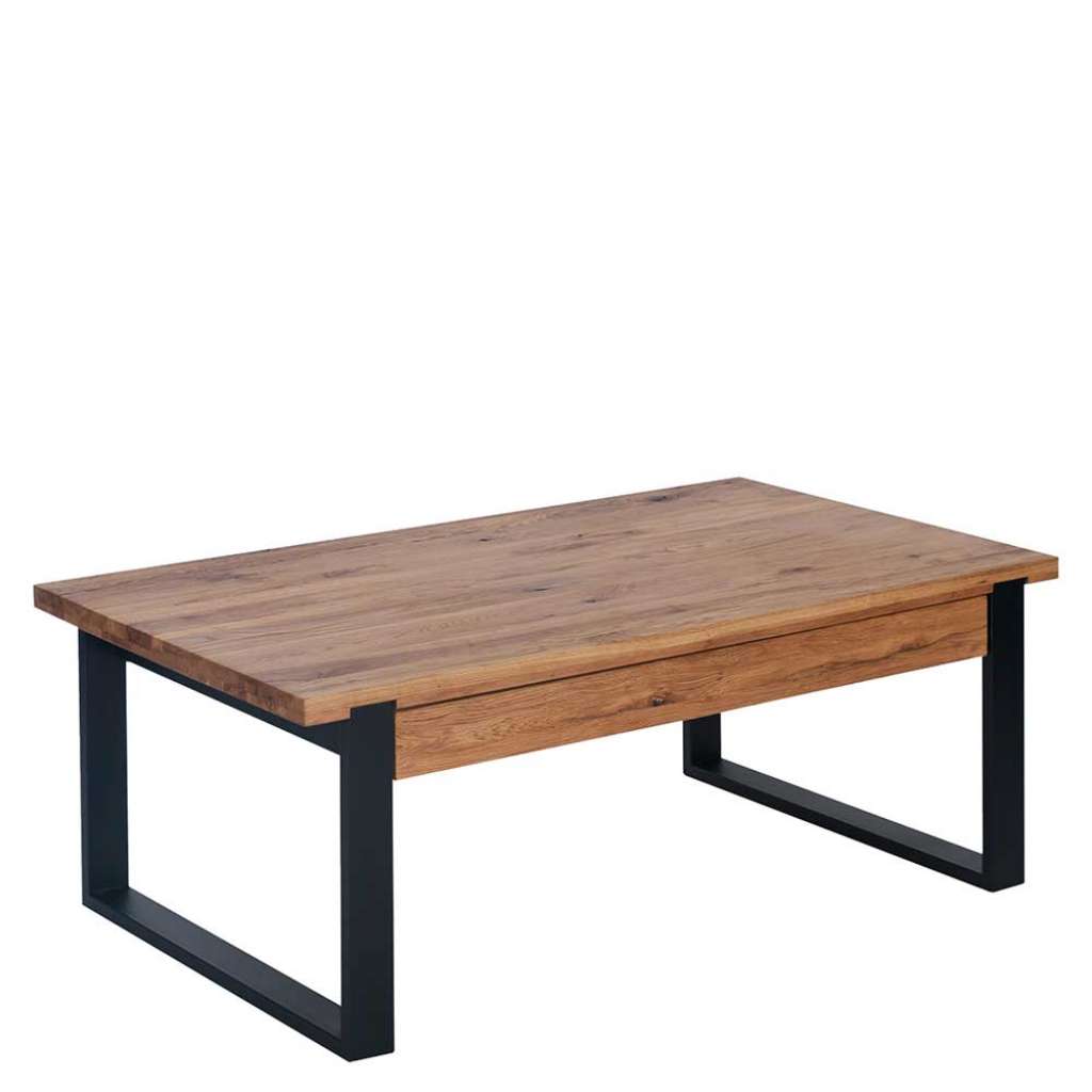 Couchtisch aus Wildeiche Massivholz Bügelgestell aus Stahl