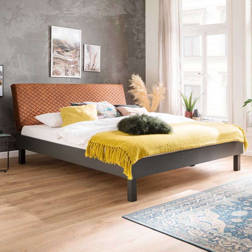 Futonbett in Dunkelgrau Metall gestepptem Kopfteil