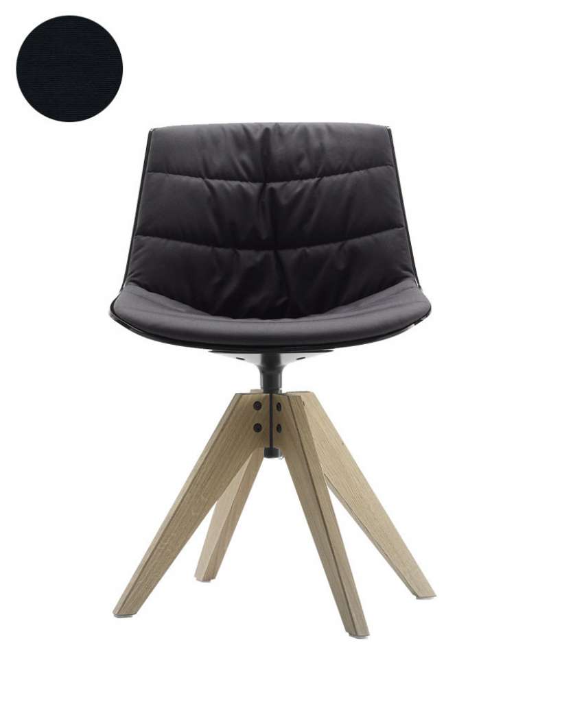 MDF Italia - Flow VN Drehstuhl gepolstert - Manila 193 schwarz - Schale schwarz - Gestell Bleicheiche - indoor