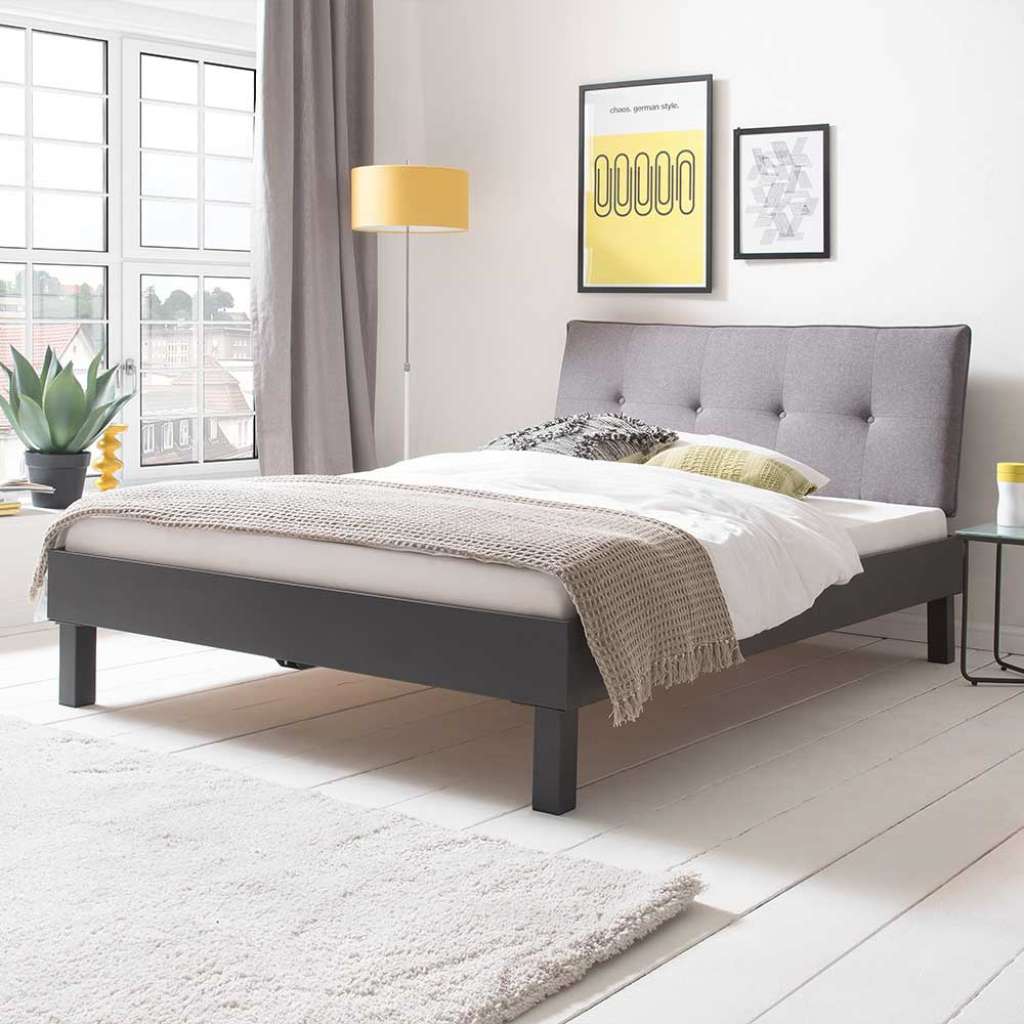 Tiefes Bett in Grau Polsterkopfteil