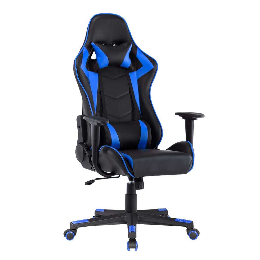 Gamingstuhl in Blau und Schwarz verstellbarer Rückenlehne