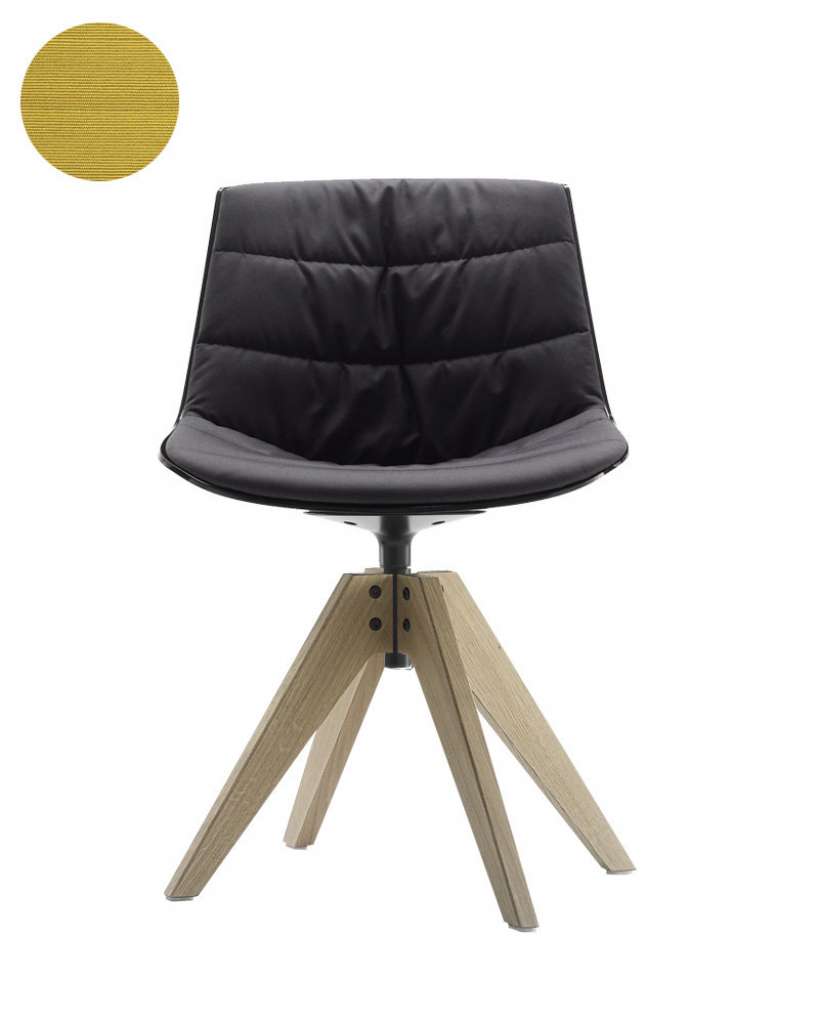 MDF Italia - Flow VN Drehstuhl gepolstert - Manila 421 senf - Schale schwarz - Gestell Bleicheiche - indoor