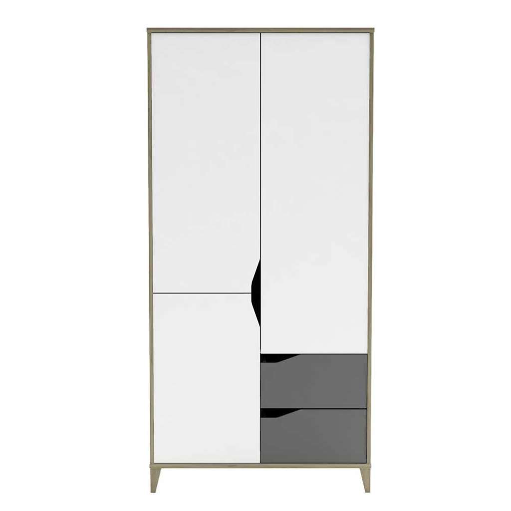 Kinderzimmerkleiderschrank in Weiß und Dunkelgrau 185 cm hoch