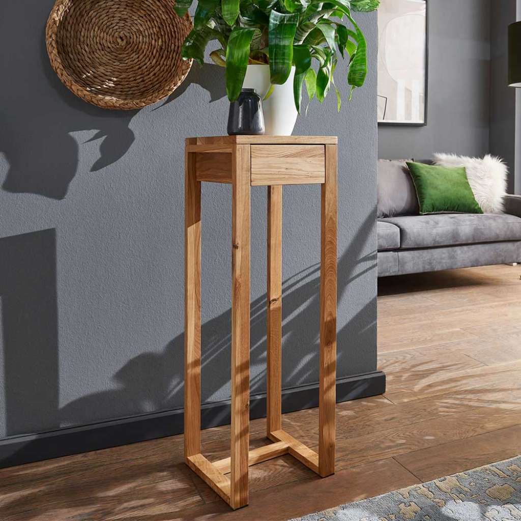 Blumensäule aus Wildeiche Massivholz einer Schublade