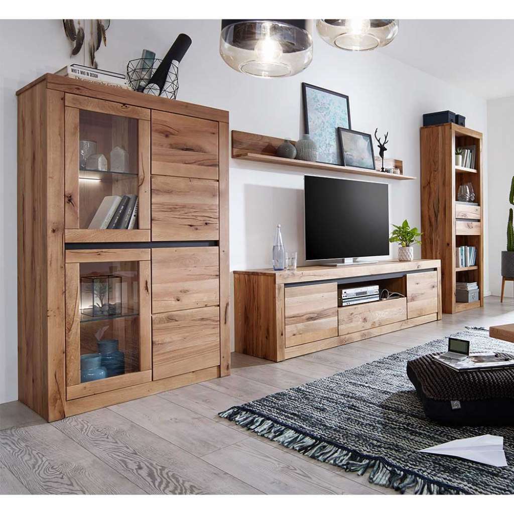 TV Wohnwand aus Wildeiche Massivholz Zerreiche Massivholz (4-teilig)