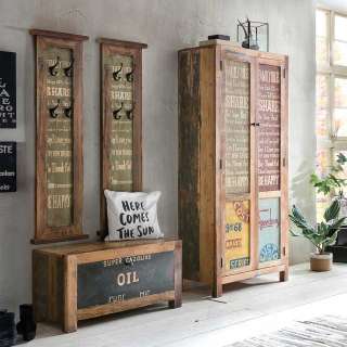 Vintage Garderobe aus Recyclingholz Braun und Bunt (4-teilig)