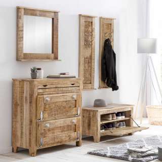 Dielenmöbelset aus Mangobaum Massivholz Shabby Chic Stil (5-teilig)
