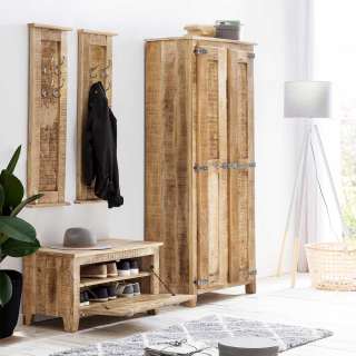 Garderoben Set im Shabby Chic Stil Mangobaum Massivholz (4-teilig)