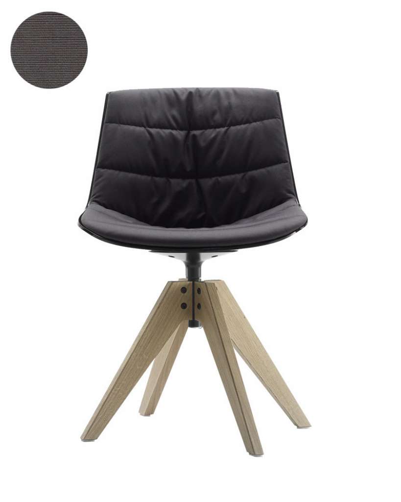 MDF Italia - Flow VN Drehstuhl gepolstert - Manila 153 dunkelgrau - Schale schwarz - Gestell Bleicheiche - indoor