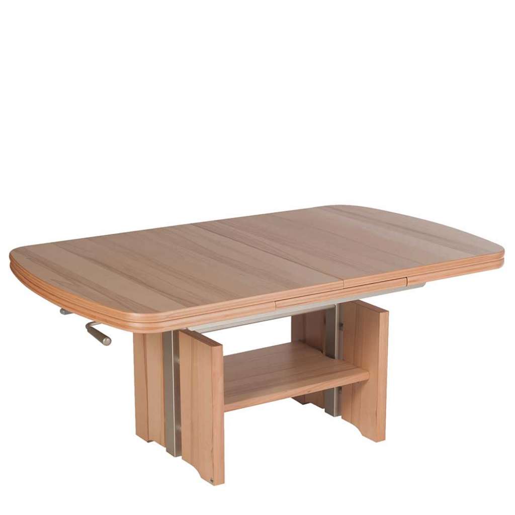 Ausziehbarer Sofatisch in Kernbuchefarben furniert höhenverstellbar