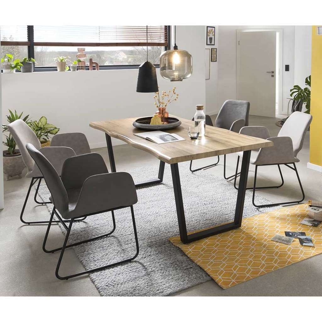 Baumkanten Essgruppe in Wildeichefarben und Dunkelgrau 160 cm Tisch (5-teilig)