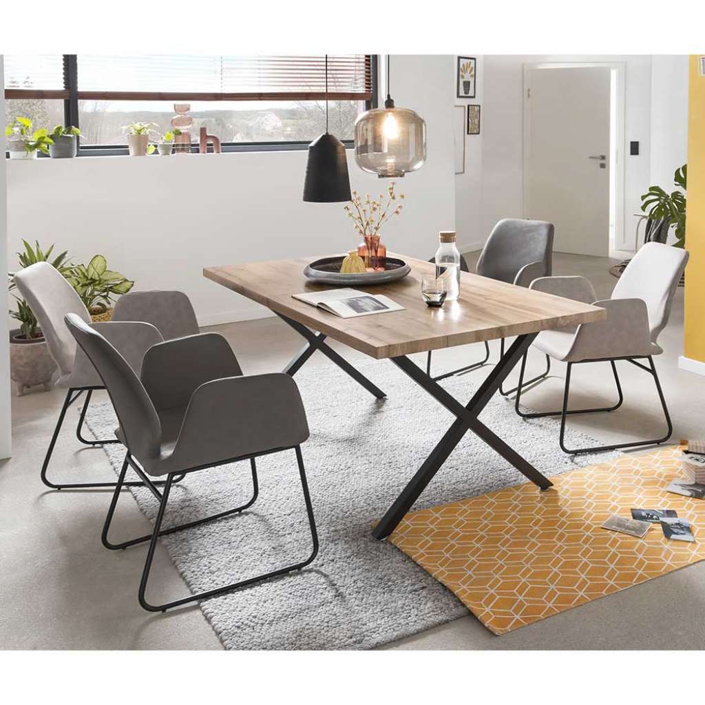 Esszimmersitzgruppe in Grau und Wildeiche Skandi Design (5-teilig)