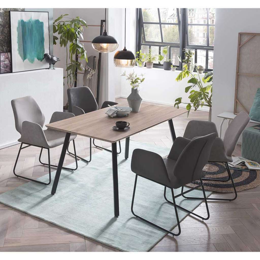 Esszimmer Sitzgruppe in Grau und Sonoma Eiche Skandi Design (5-teilig)