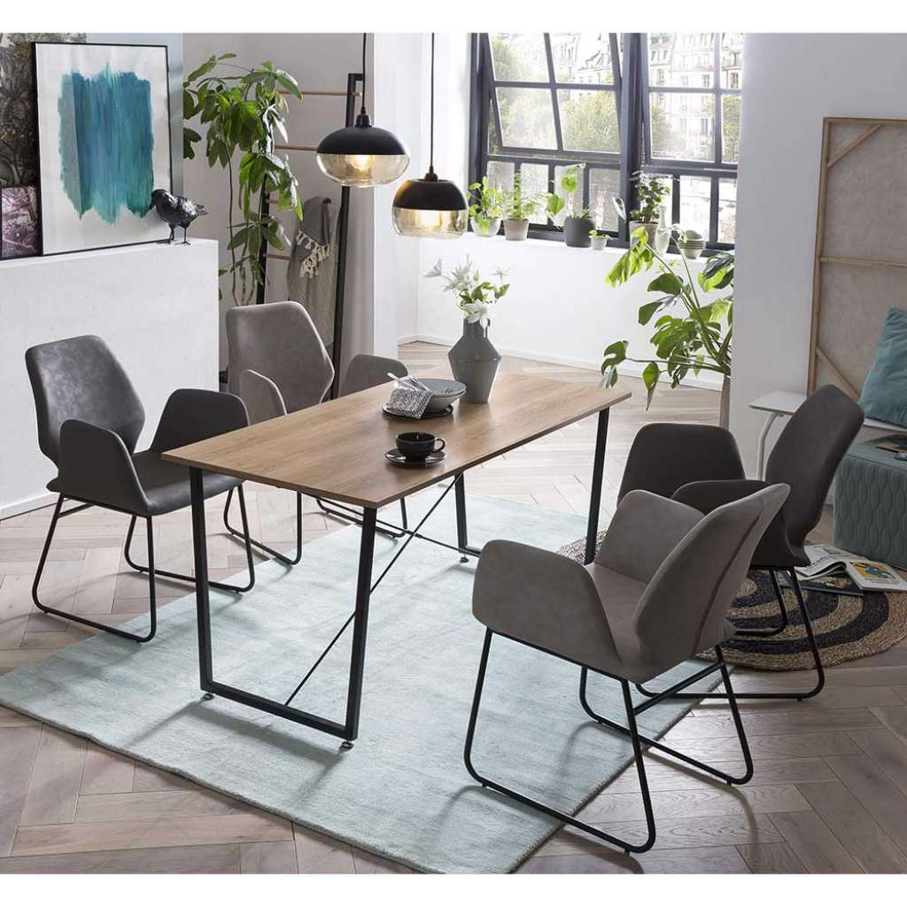 Esszimmer Sitzgruppe in Akaziefarben und Grau Armlehnern (5-teilig)