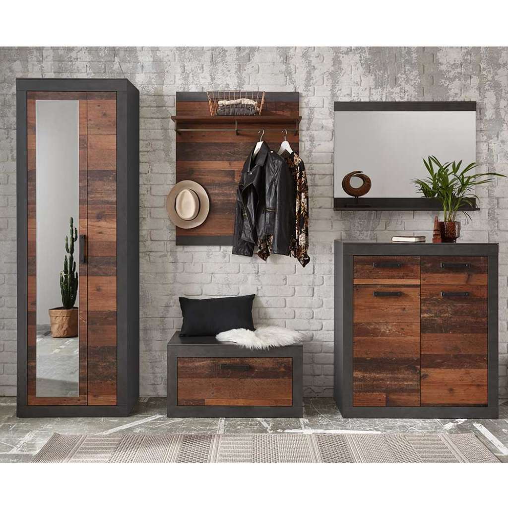 Dielenmöbelset in Dunkelgrau und Altholz Optik Loft Design (5-teilig)