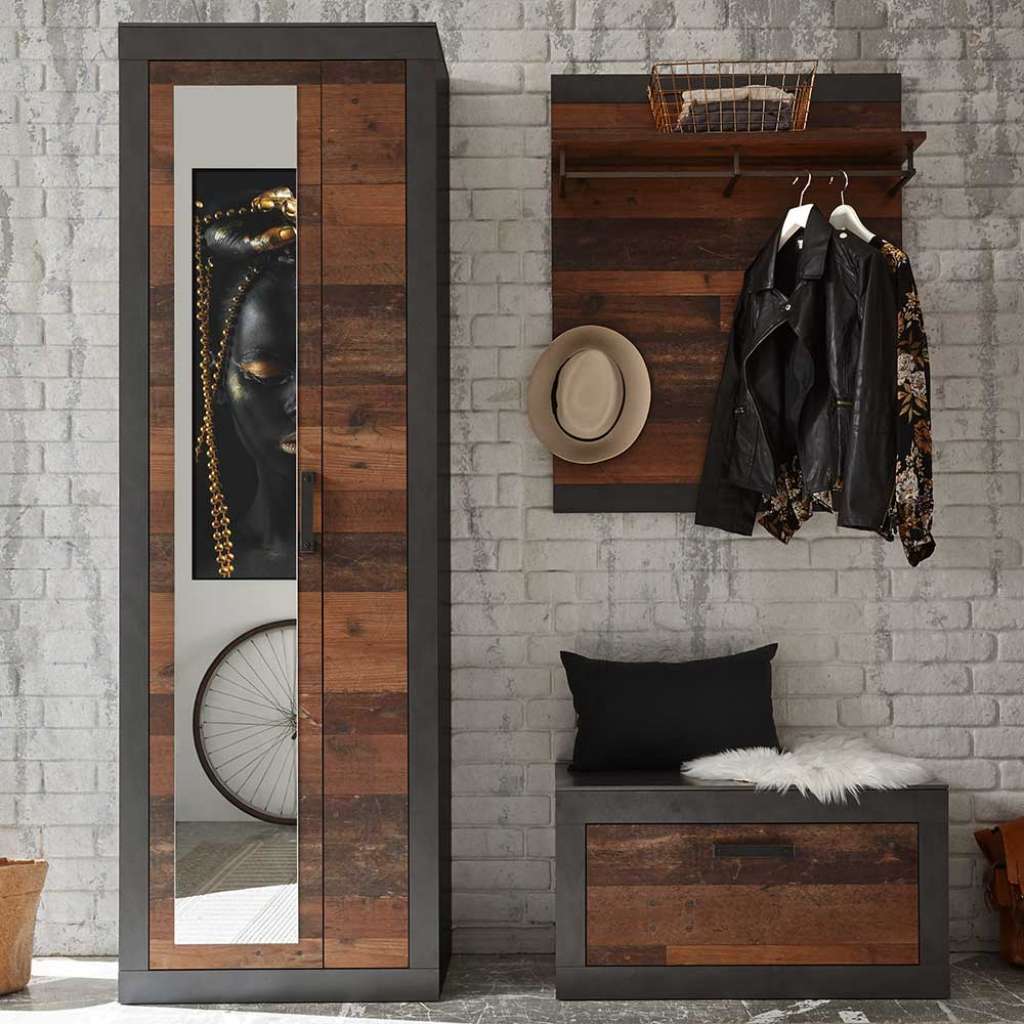 Dielenmöbel Set in Dunkelgrau und Altholz Optik Loft Design (3-teilig)