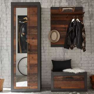 Dielenmöbel Set in Dunkelgrau und Altholz Optik Loft Design (3-teilig)