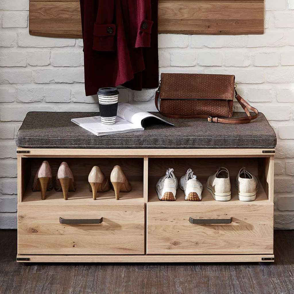 Garderobensitzbank mit Wildeiche furniert einer Polsterauflage