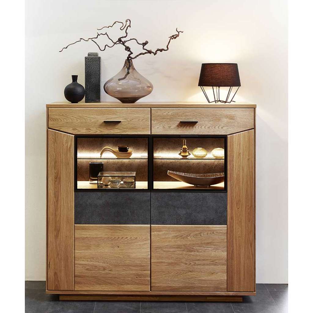 Esszimmer Highboard in Anthrazit und Wildeiche furniert modern