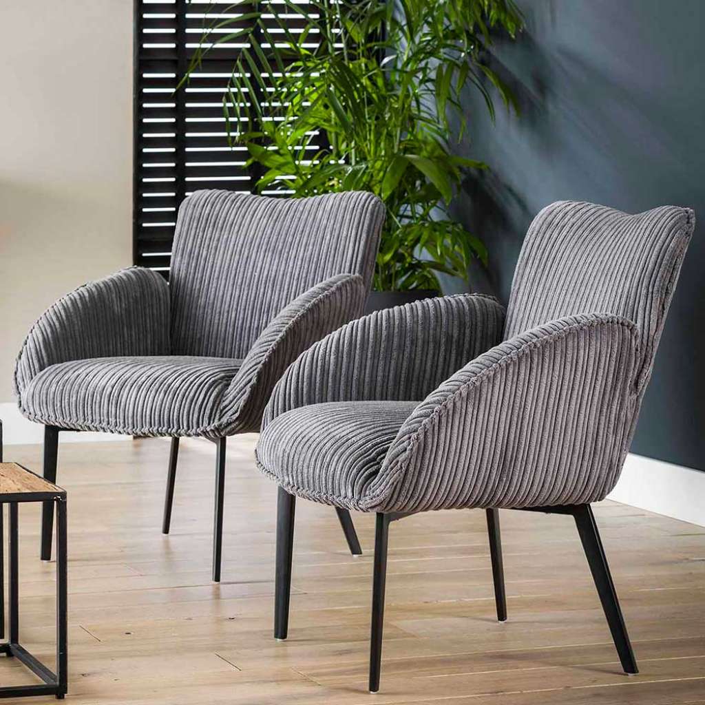 Cord Polsterstühle in Grau Armlehnen (2er Set)