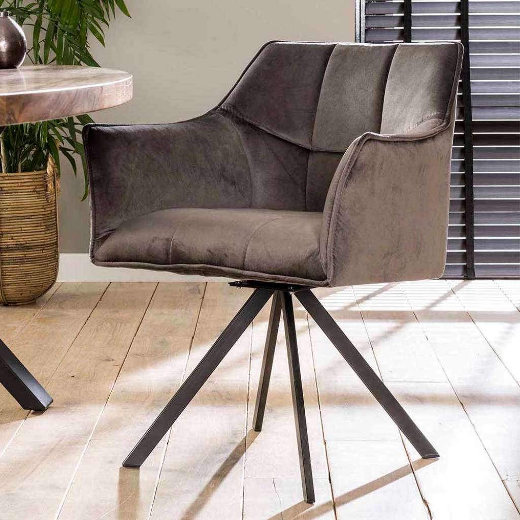 Esszimmerarmlehnstühle in Anthrazit Samt drehbar (2er Set)