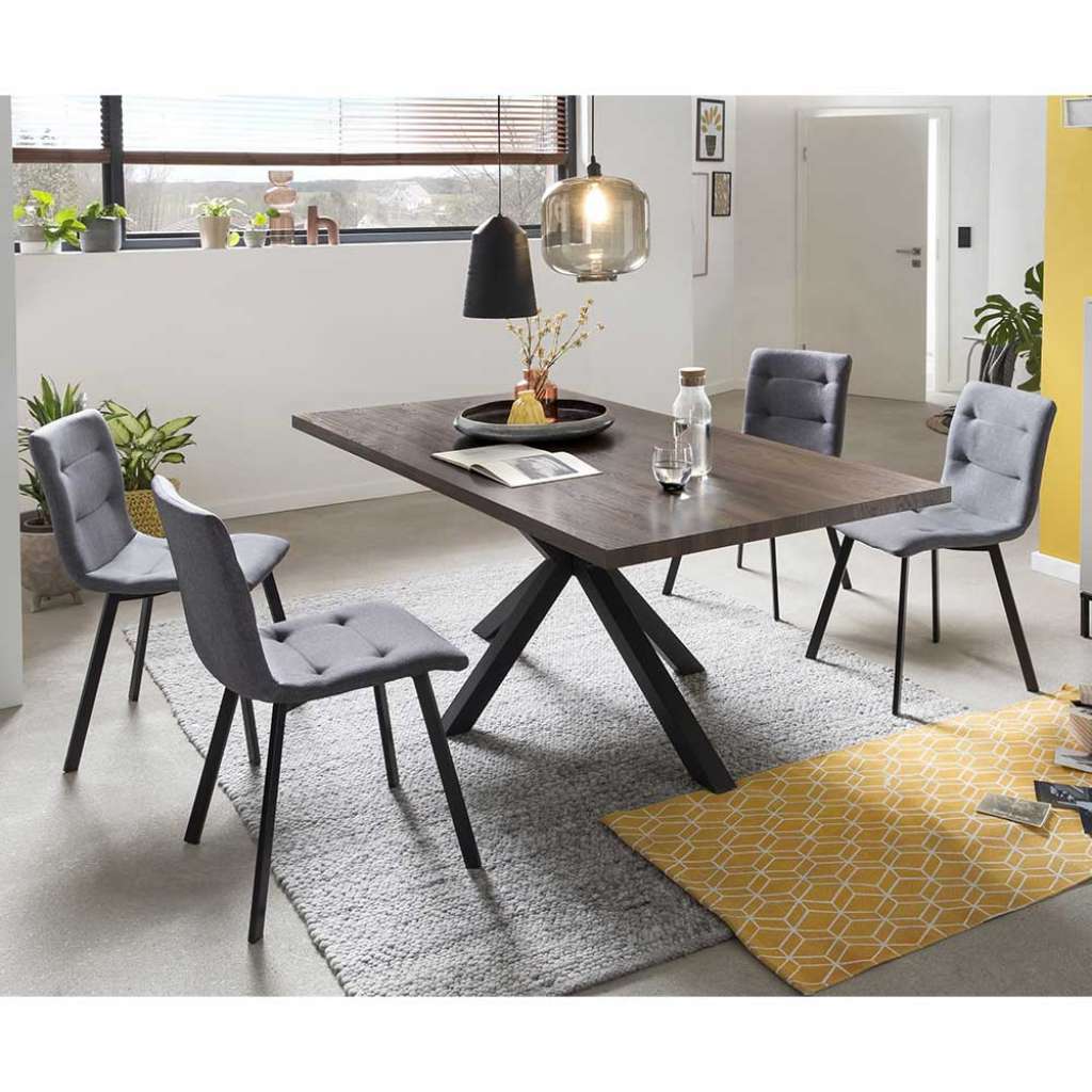Design Essgruppe in Nussbaumfarben und Grau 180 cm Tisch (5-teilig)