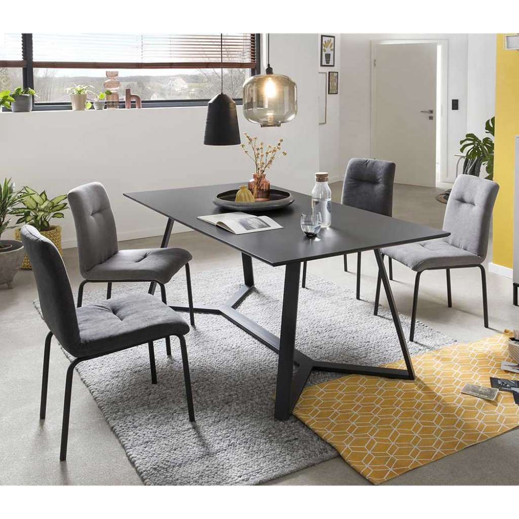 Esstischgruppe in Grau und Schwarz 180 cm Esstisch (5-teilig)