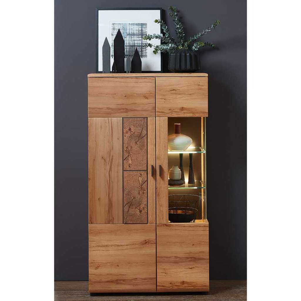 Wohnzimmervitrine in Kernbuche Hirnholz Optik 80 cm breit