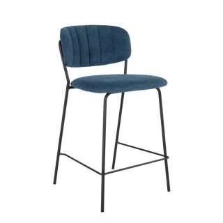 Designbarhocker in Blau Webstoff Rückenlehne (2er Set)