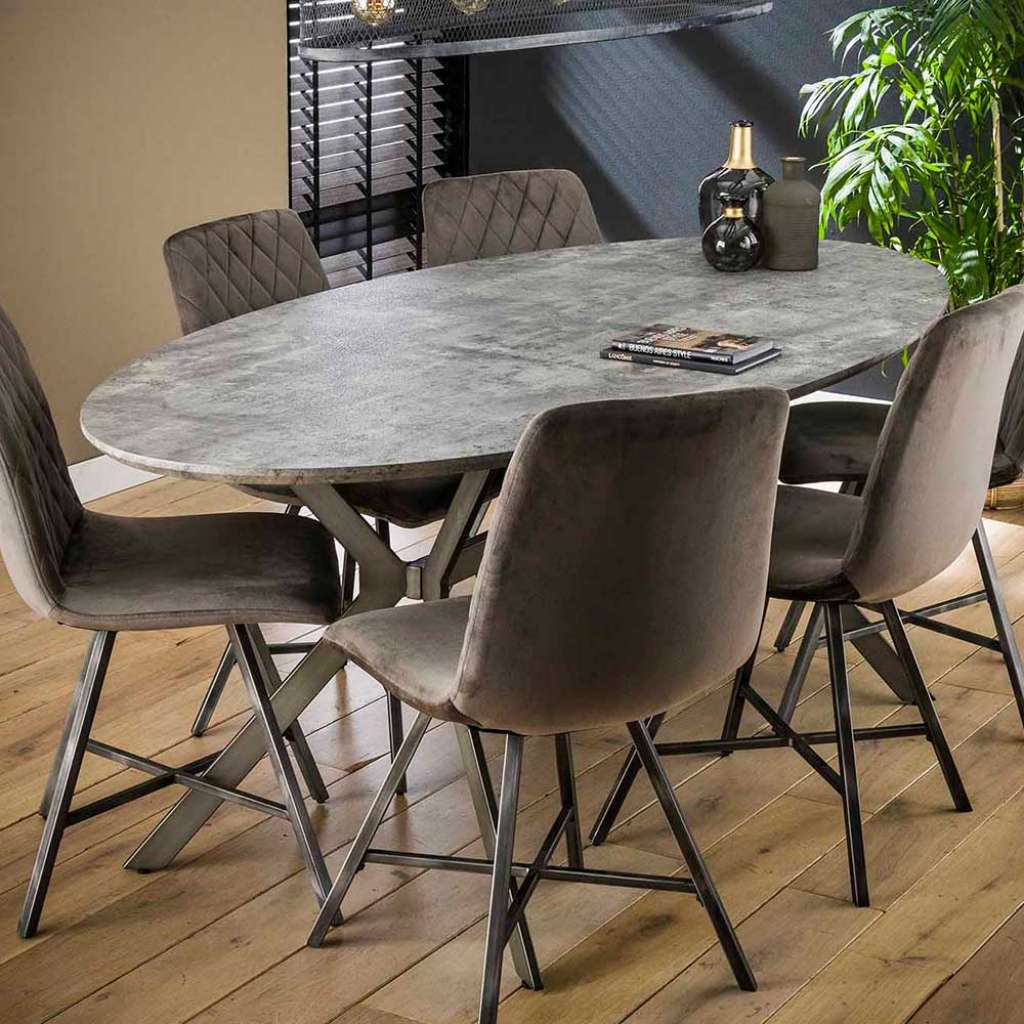 Ovaler Esszimmertisch in Beton Grau Loft Design