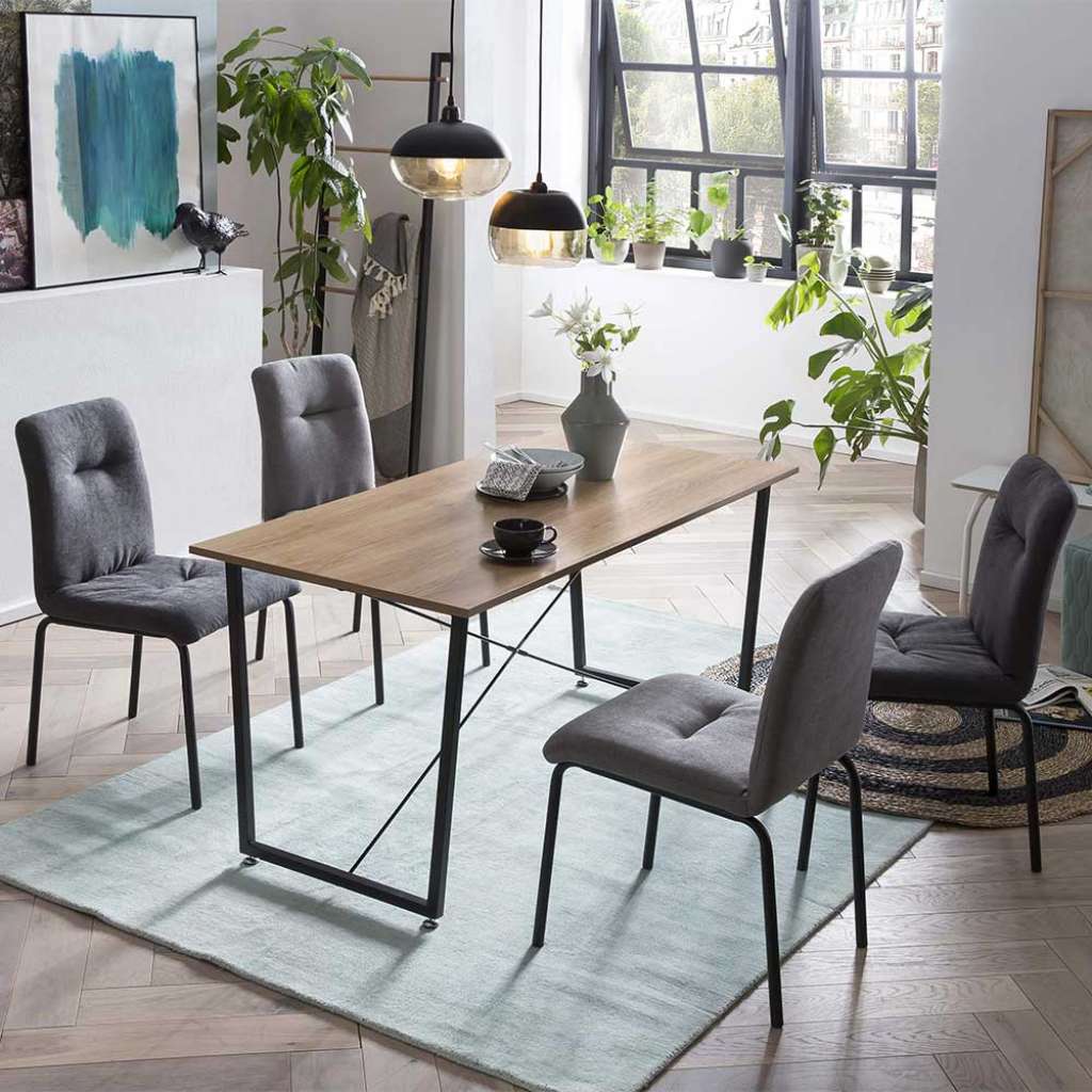 Essplatzgruppe in Akaziefarben und Grau 140 cm Esstisch (5-teilig)